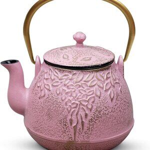 New Japanese Cast Iron Teapot with Infuser, Stovetop Safe, Leaf Design Tea Kettl